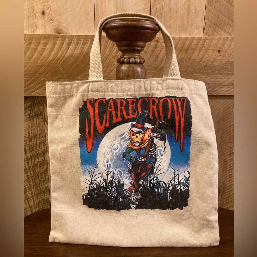 Vintage SCARECROW Tote Bag. Sweet Graphics! Cool Cut Out for Flannel Shirt Back!